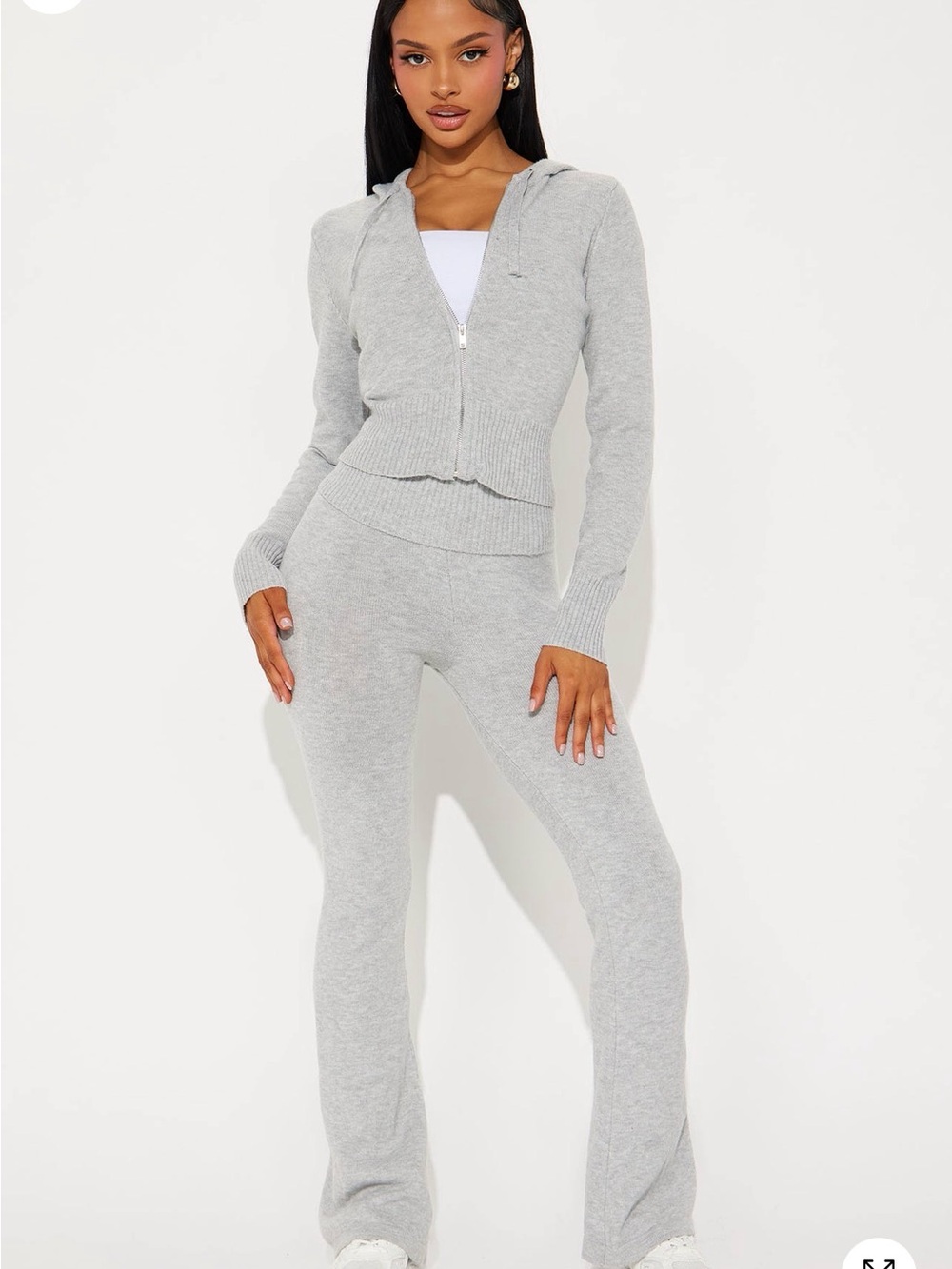 Fashion Nova Can’t Forget Me Sweater Pant and Zip up Hoodie Set in Grey, Size M